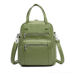 Backpack new ladies PU leather multifunctional bag casual large capacity student schoolbag green main 2020