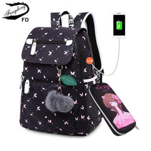 Load image into Gallery viewer, FengDong kids black pink floral school backpack children school bags for girls student girl cute pen pencil bag set dropshipping

