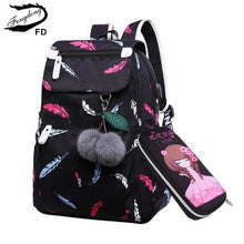 Load image into Gallery viewer, FengDong kids black pink floral school backpack children school bags for girls student girl cute pen pencil bag set dropshipping
