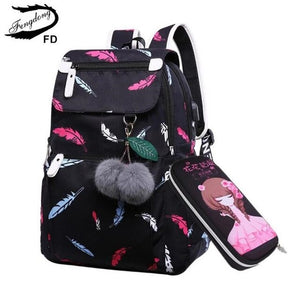 FengDong kids black pink floral school backpack children school bags for girls student girl cute pen pencil bag set dropshipping