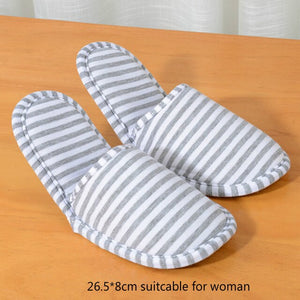 1 pair Striped Slippers Travel Airplane Portable Foldable Cotton Cloth Men Women Slipper Travel Accessories