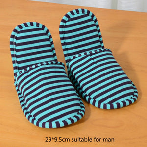 1 pair Striped Slippers Travel Airplane Portable Foldable Cotton Cloth Men Women Slipper Travel Accessories
